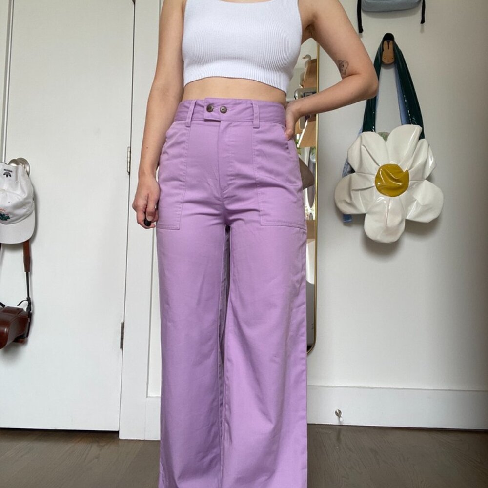 high waisted wide leg purple lilac pants